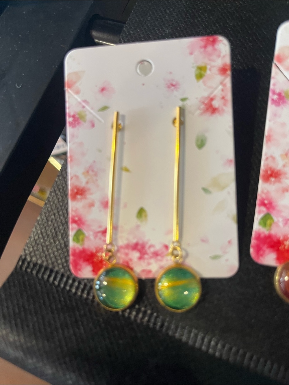 Gold-Tone Drop Earrings with Green-Blue Round Dangles